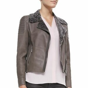 Mae Lambskin Jacket with Fur Collar, Chicory